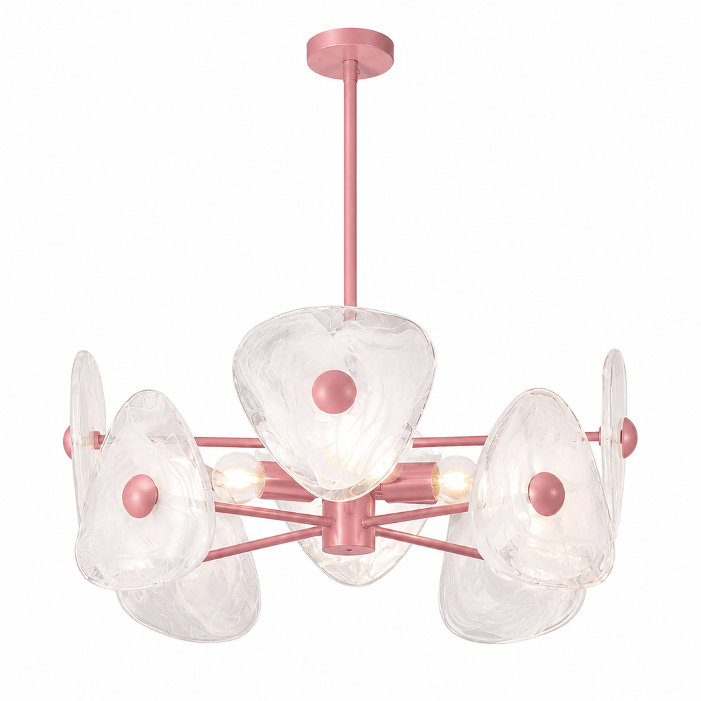 Pink Four-Light Marbled Glass Chandelier