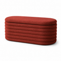 Red Chenille Oval Storage Ottoman