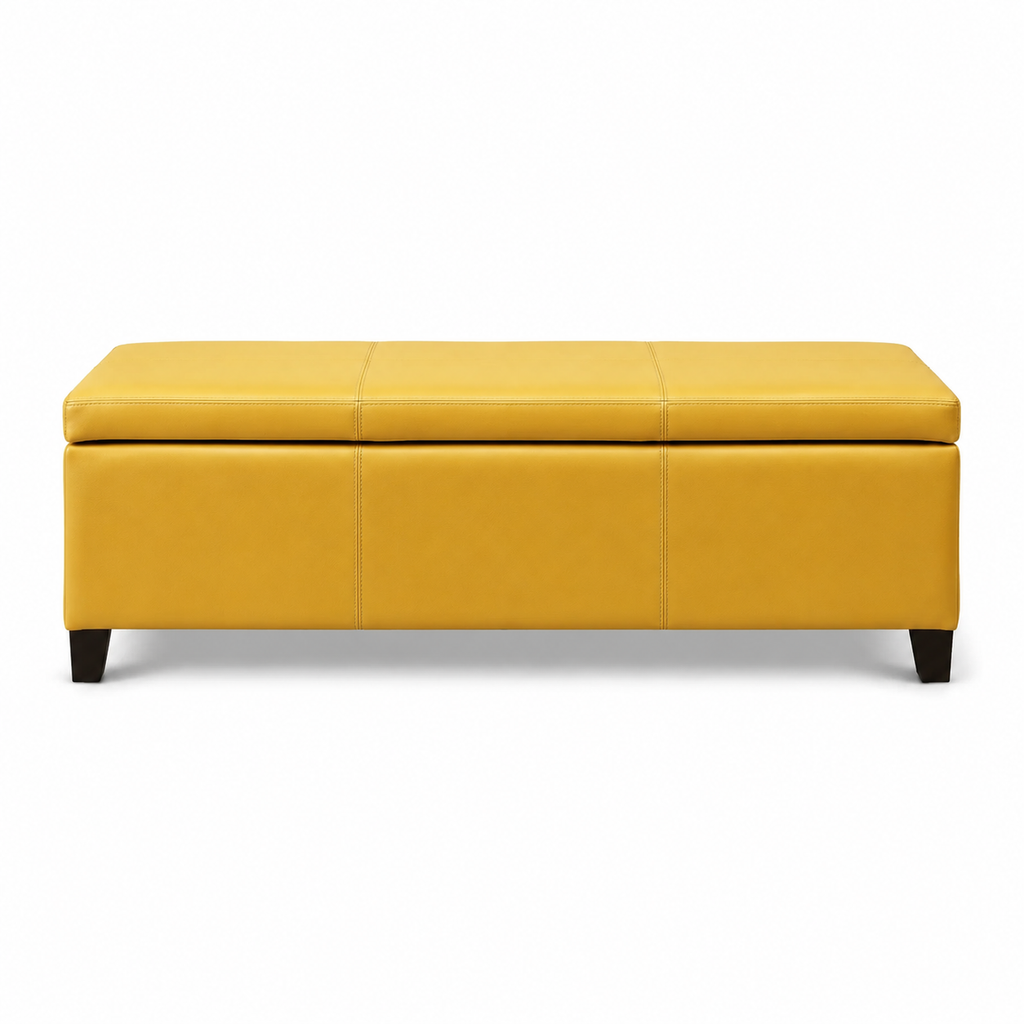 Yellow Bonded-Leather Storage Bench Ottoman
