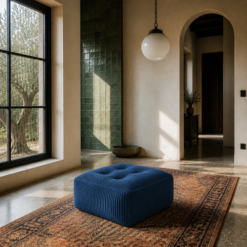Blue Jumbo-Corduroy Square Ottoman