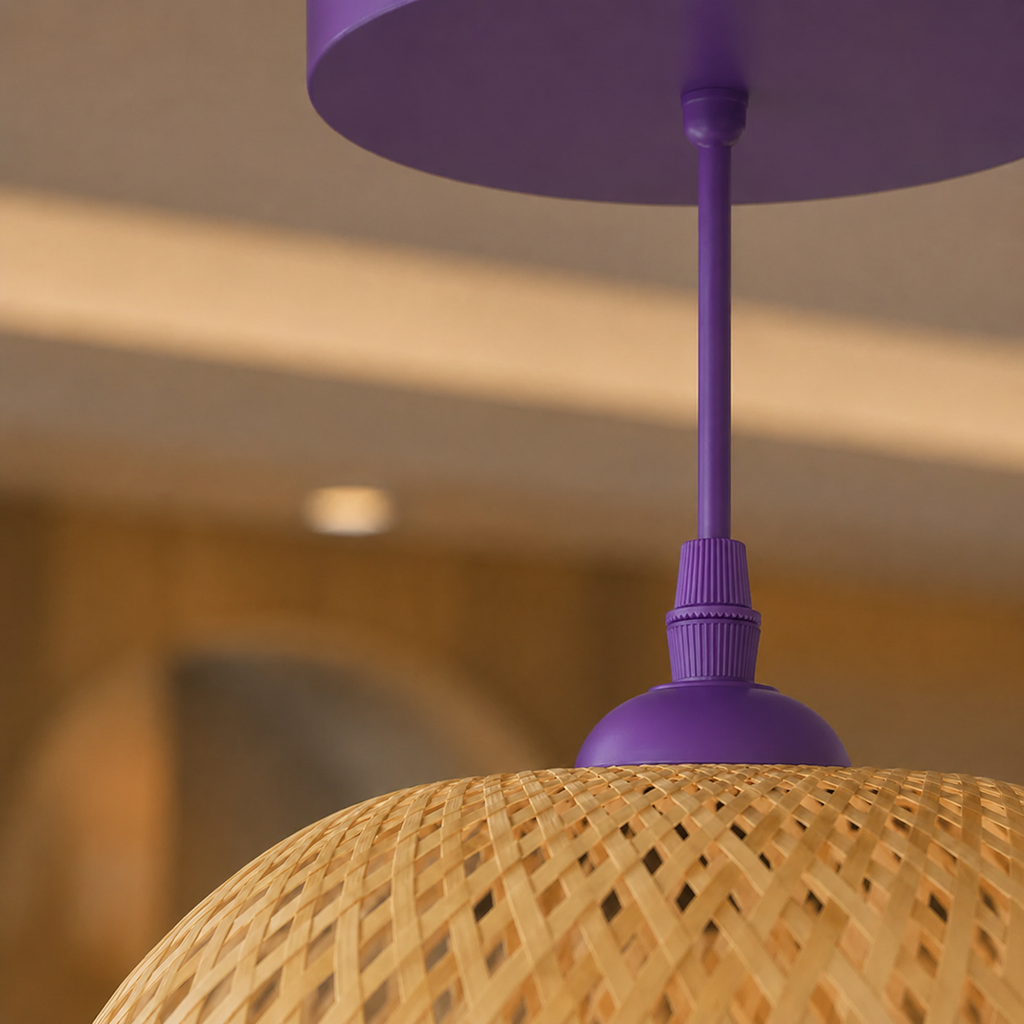 Purple Natural Bamboo Three-Light Pendant Cluster