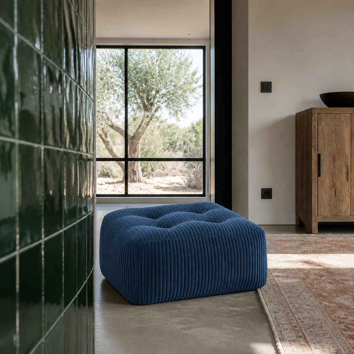 Blue Jumbo-Corduroy Square Ottoman
