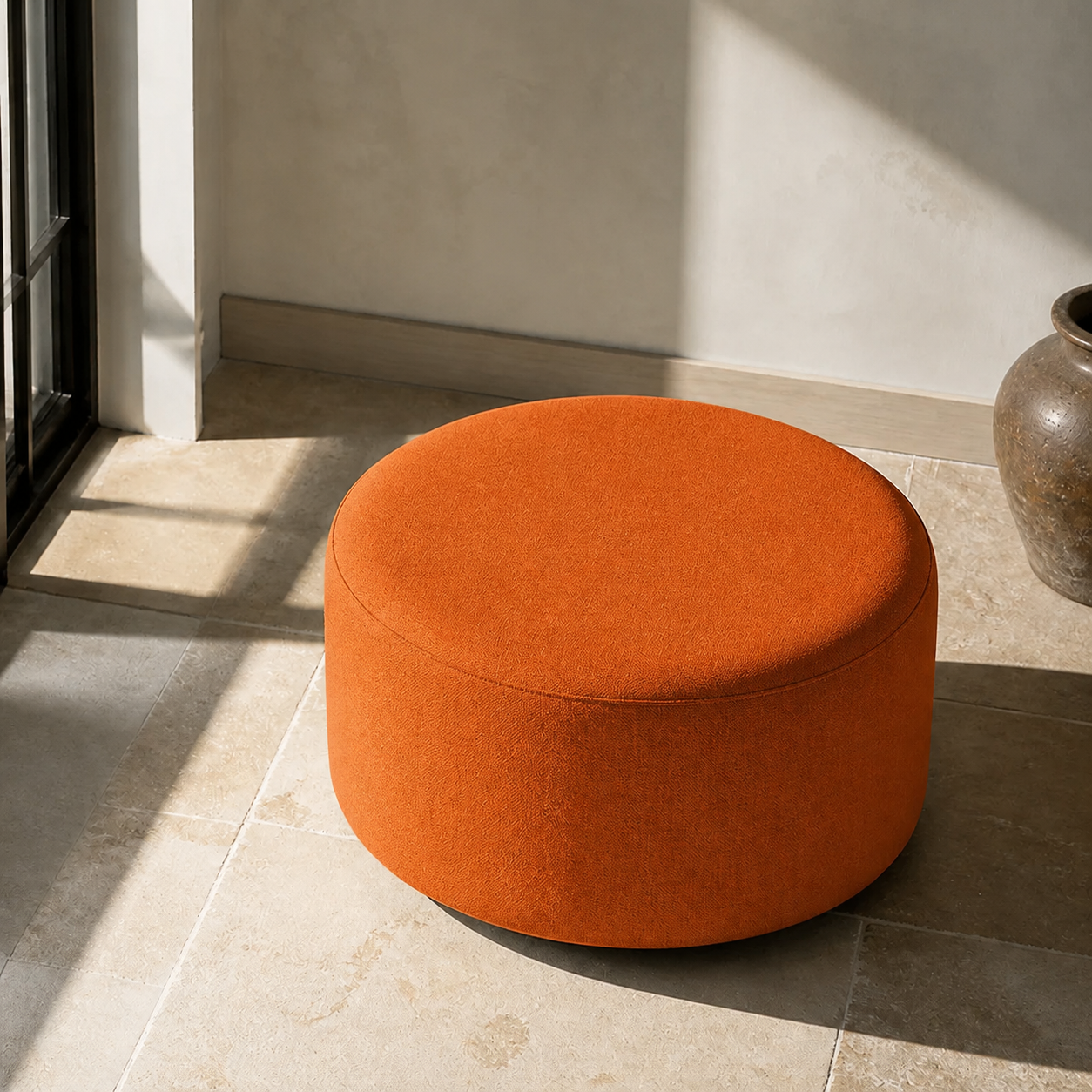 Callum 29-Inch Heathered Orange Round Ottoman