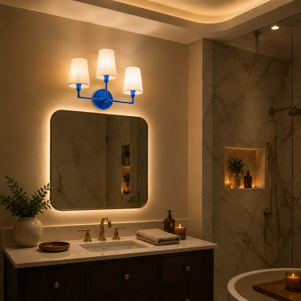 Antique Azurite Three-Light Silk Wall Sconce