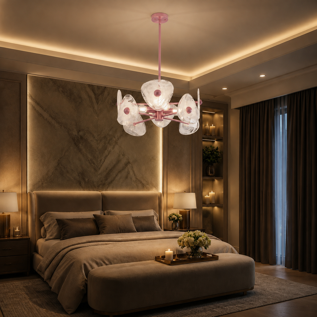Pink Four-Light Marbled Glass Chandelier