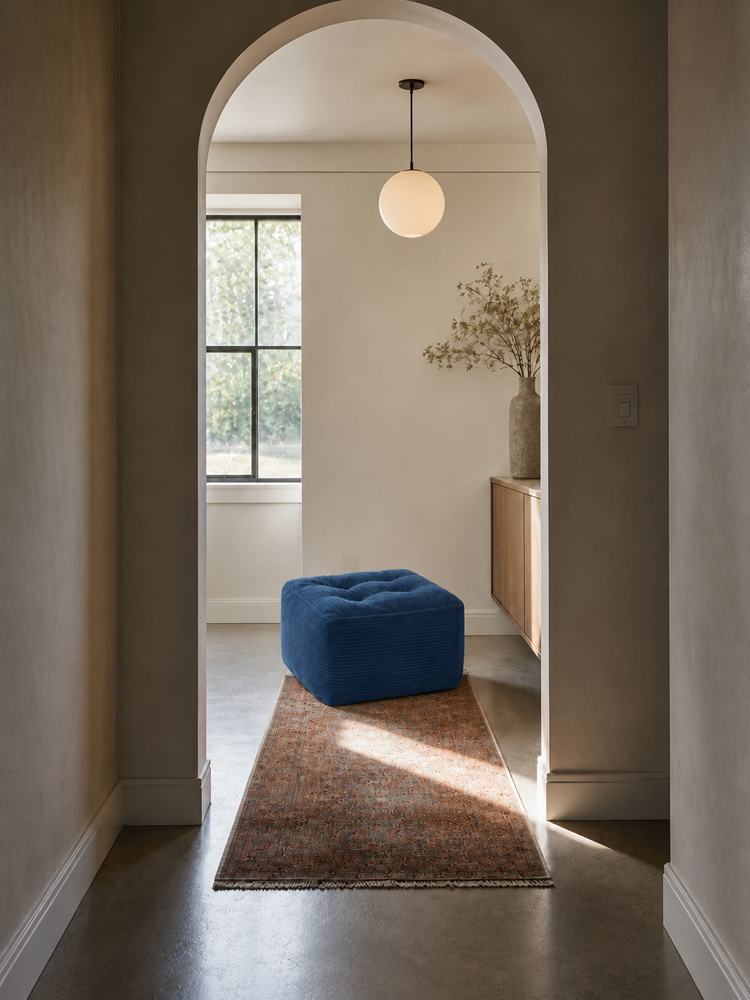 Blue Jumbo-Corduroy Square Ottoman