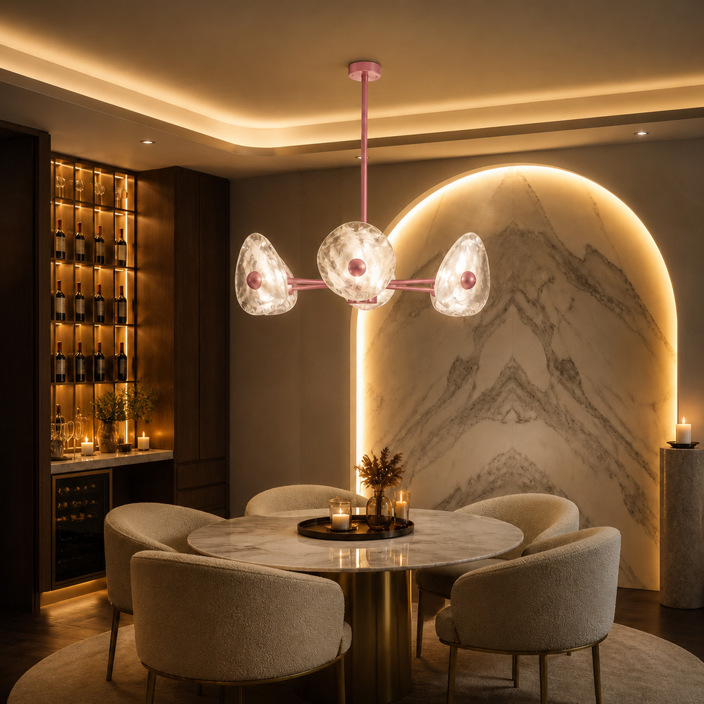 Pink Four-Light Marbled Glass Chandelier