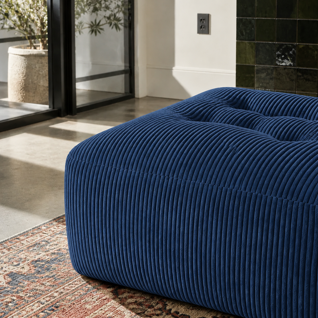 Blue Jumbo-Corduroy Square Ottoman