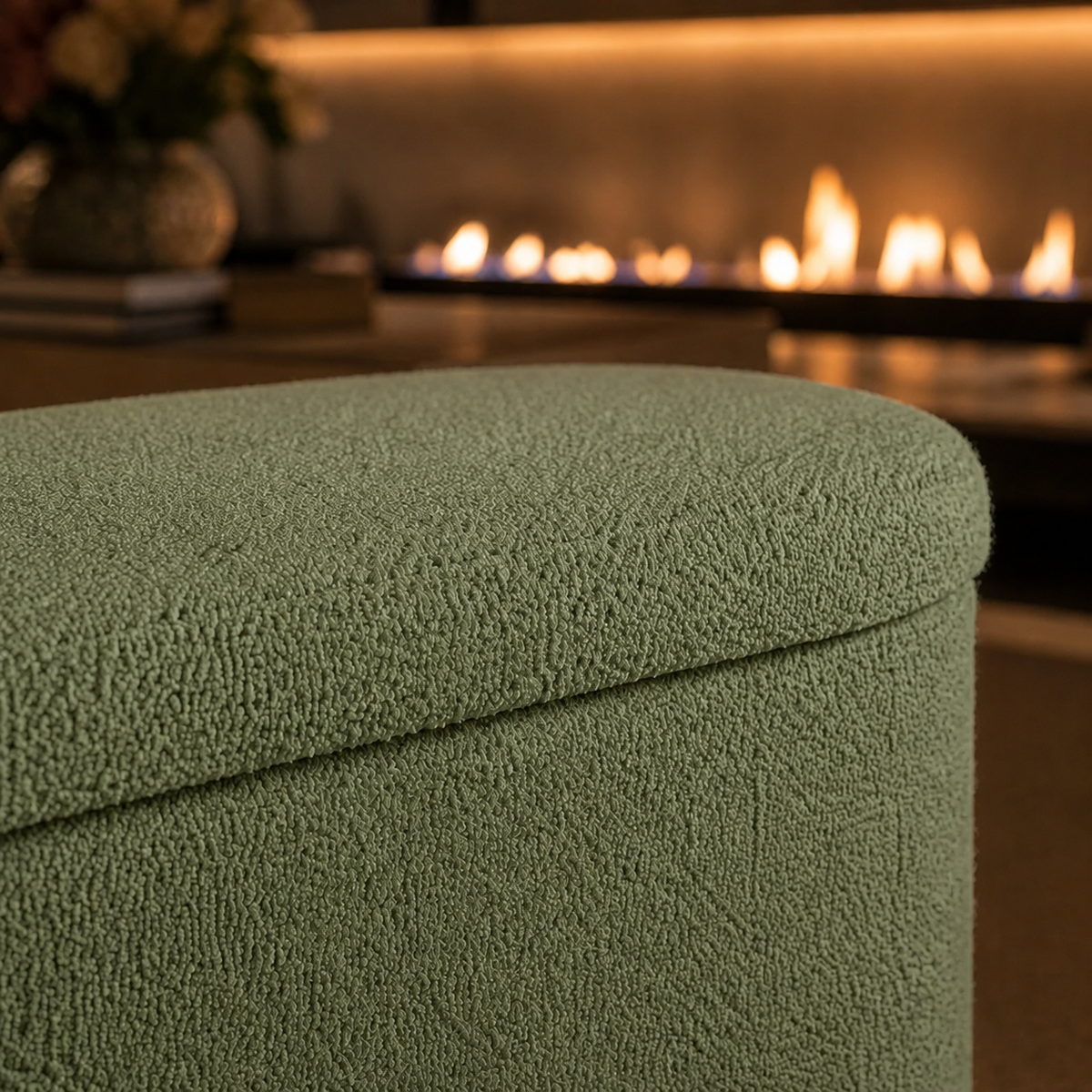 Green Boucle 43-Inch Folding Storage Ottoman