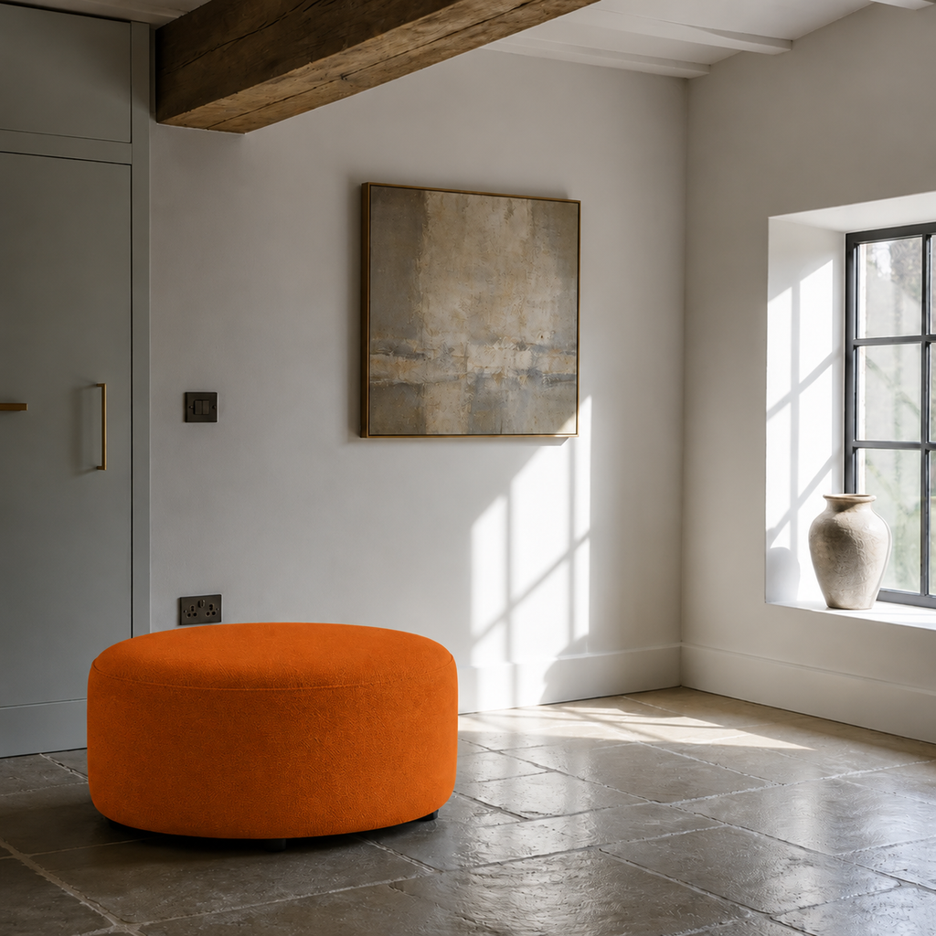 Callum 29-Inch Heathered Orange Round Ottoman