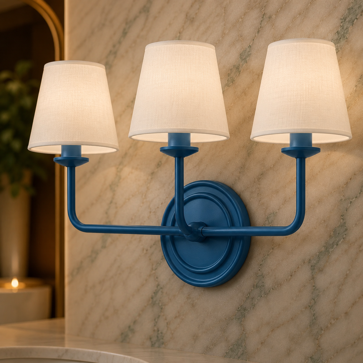 Antique Azurite Three-Light Silk Wall Sconce