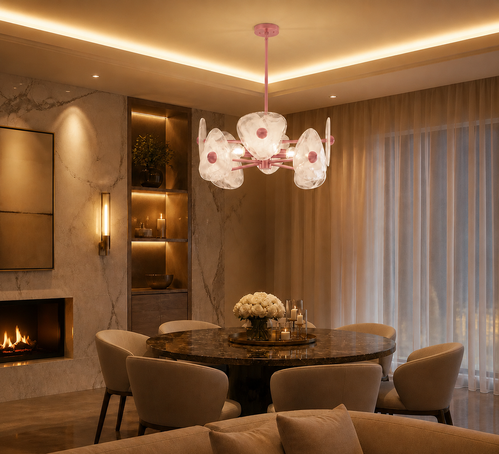 Pink Four-Light Marbled Glass Chandelier
