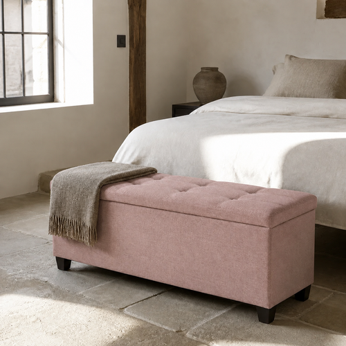 43-Inch Pink Tufted Storage Bench Ottoman