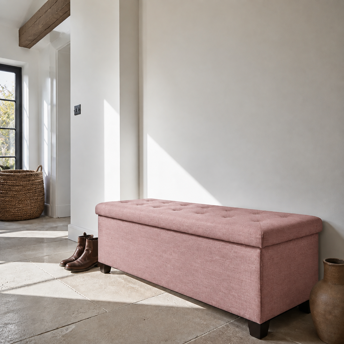 43-Inch Pink Tufted Storage Bench Ottoman