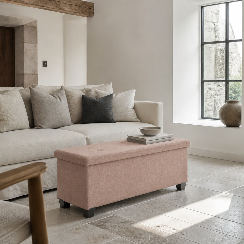 43-Inch Pink Tufted Storage Bench Ottoman