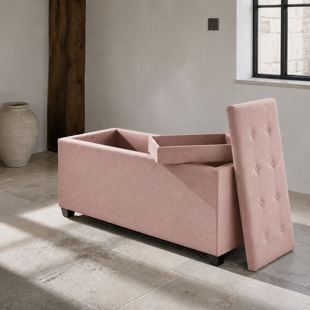 43-Inch Pink Tufted Storage Bench Ottoman
